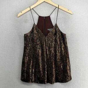 VINCE Tank Top 2 Sequin Embellished Chiffon Cami Shell Viscose Brown